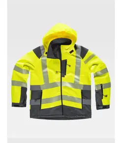 Softshell con cappuccio alta visibilita e bande rifrangenti discontinue Workteam