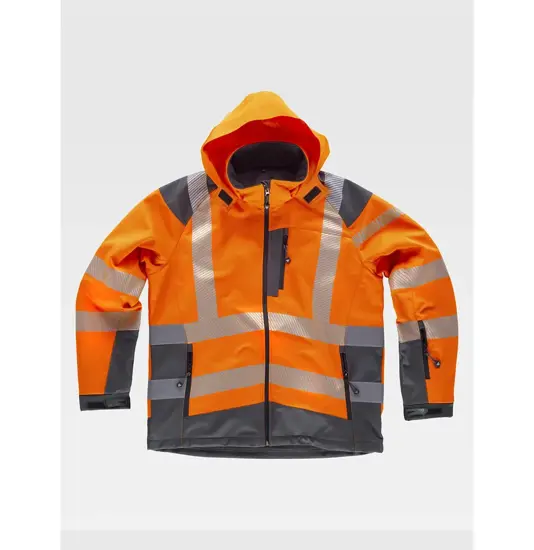 Softshell con cappuccio alta visibilita e bande rifrangenti discontinue Workteam