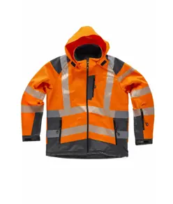 Softshell con cappuccio alta visibilita e bande rifrangenti discontinue Workteam