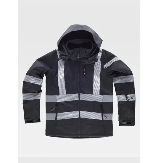 Softshell con cappuccio bande rifrangenti discontinue Workteam