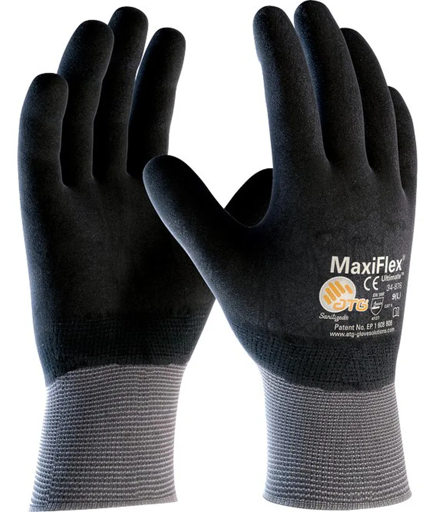 12 paia guanti da lavoro in nylon ATG MaxiFlex Ultimate, rivestimento intero in nitrile - polso a maglia