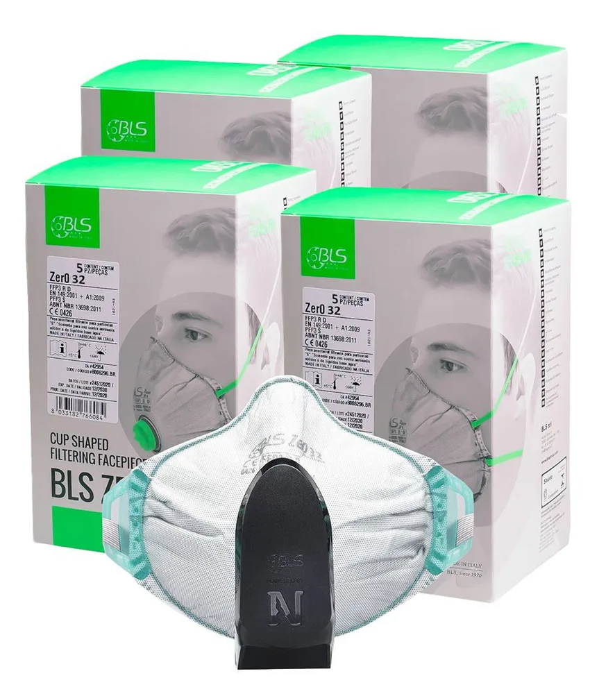 Kit di 20 mascherine filtranti FFP3 Zer0 32 con valvola elettronica Active Shield BLS, valvola elettronica per espulsione aria - 8 ore di autonomia