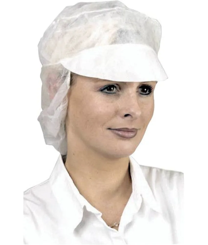 10 box da 100 copricapo in polipropilene Coverguard Snooded Cap, 1000 - con visiera e reggicapelli