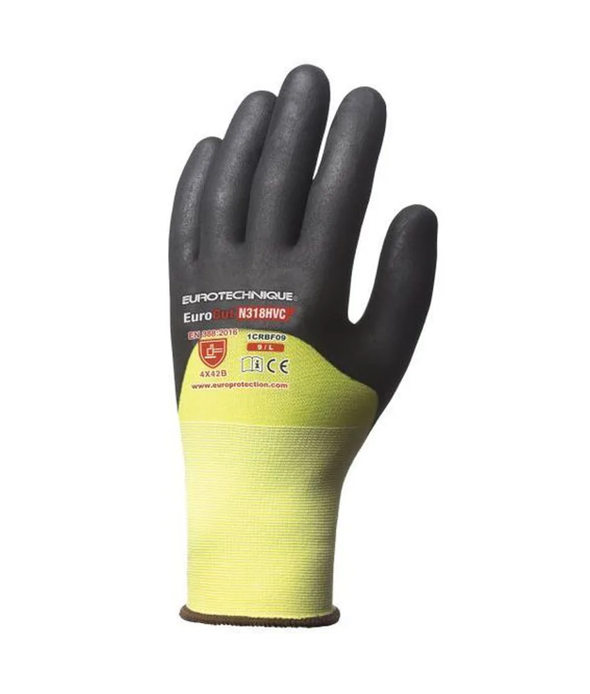 5 paia guanti antitaglio alta visibilità Coverguard Eurocut N318HVC, maglia HPPE - spalmatura su palmo e dorso - senza cuciture