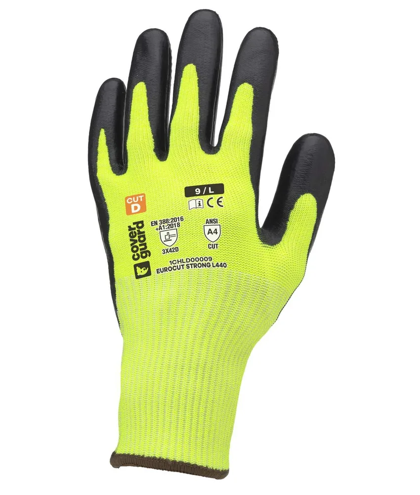 10 paia guanti antitaglio Coverguard Eurocut Strong L440, maglia senza cuciture - alta visibilità
