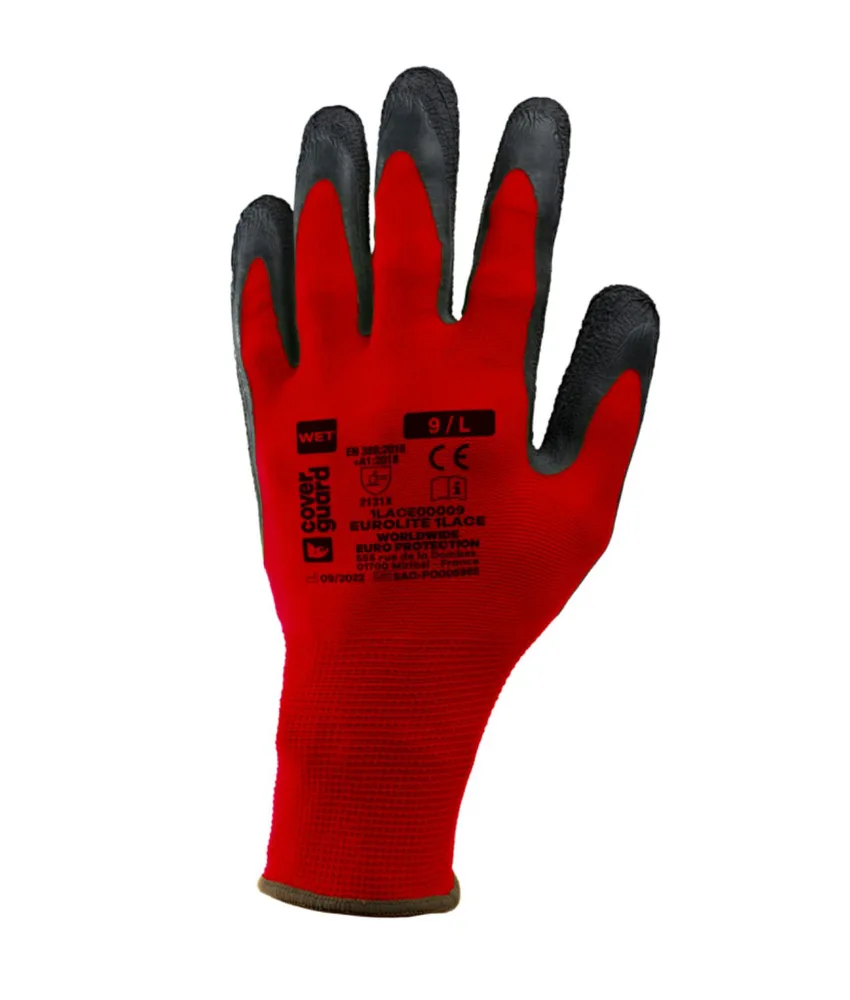 10 paia guanti antitaglio Coverguard EUROLITE 1LACE, calibro 13 - spalmatura palmare in lattice