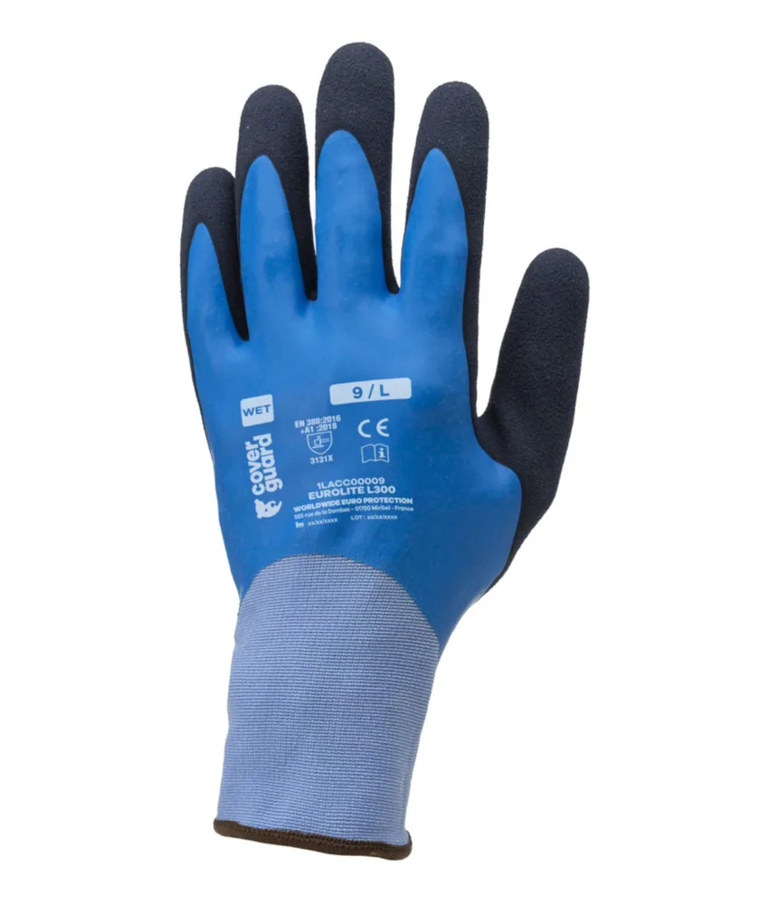 5 paia guanti antitaglio Coverguard EUROLITE L300, calibro 15 - doppia spalmatura in lattice liscio