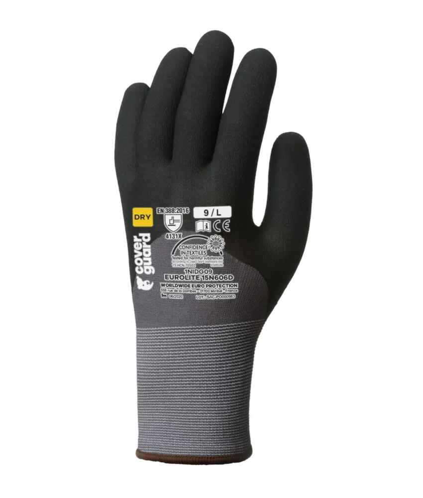 5 Guanti da lavoro Coverguard EUROLITE 15N66D, spalmatura sul parmo e 3/4 del dorso