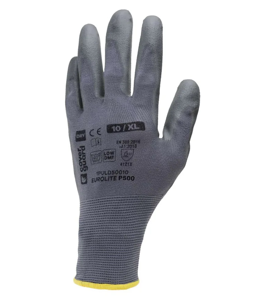 10 paia guanti da lavoro Coverguard Eurolite P500, Resistenti a vernici a base di solventi e acqua - lavabili - resistenza all'abrasione livello 4