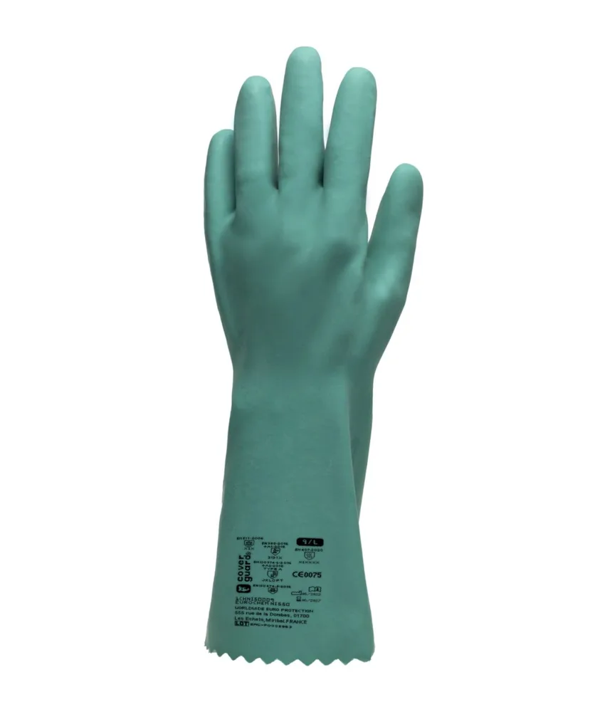 12 paia Guanti protezione chimica Coverguard EUROCHEM NI550, base di poliestere-cotone - lunghezza totale 350 mm