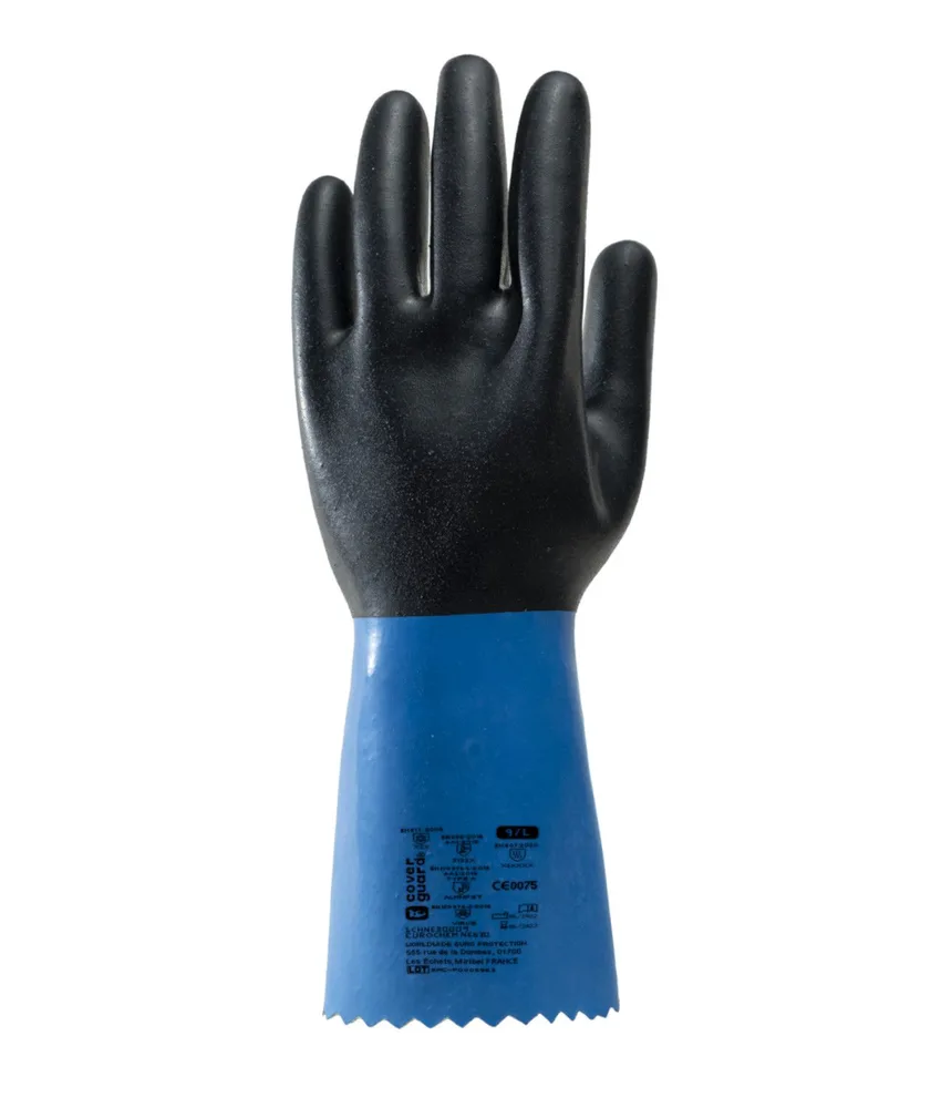 12 paia Guanti protezione chimica Coverguard EUROCHEM, base di poliestere-cotone - lunghezza totale 350 mm