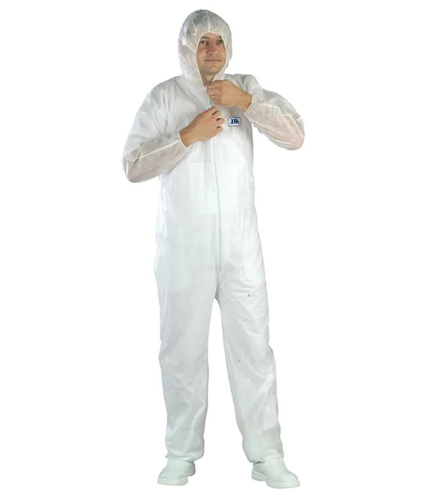 50 pezzi tute monouso in polipropilene Coverguard White SPP Coverall, colore bianco - con cerniera e cappuccio