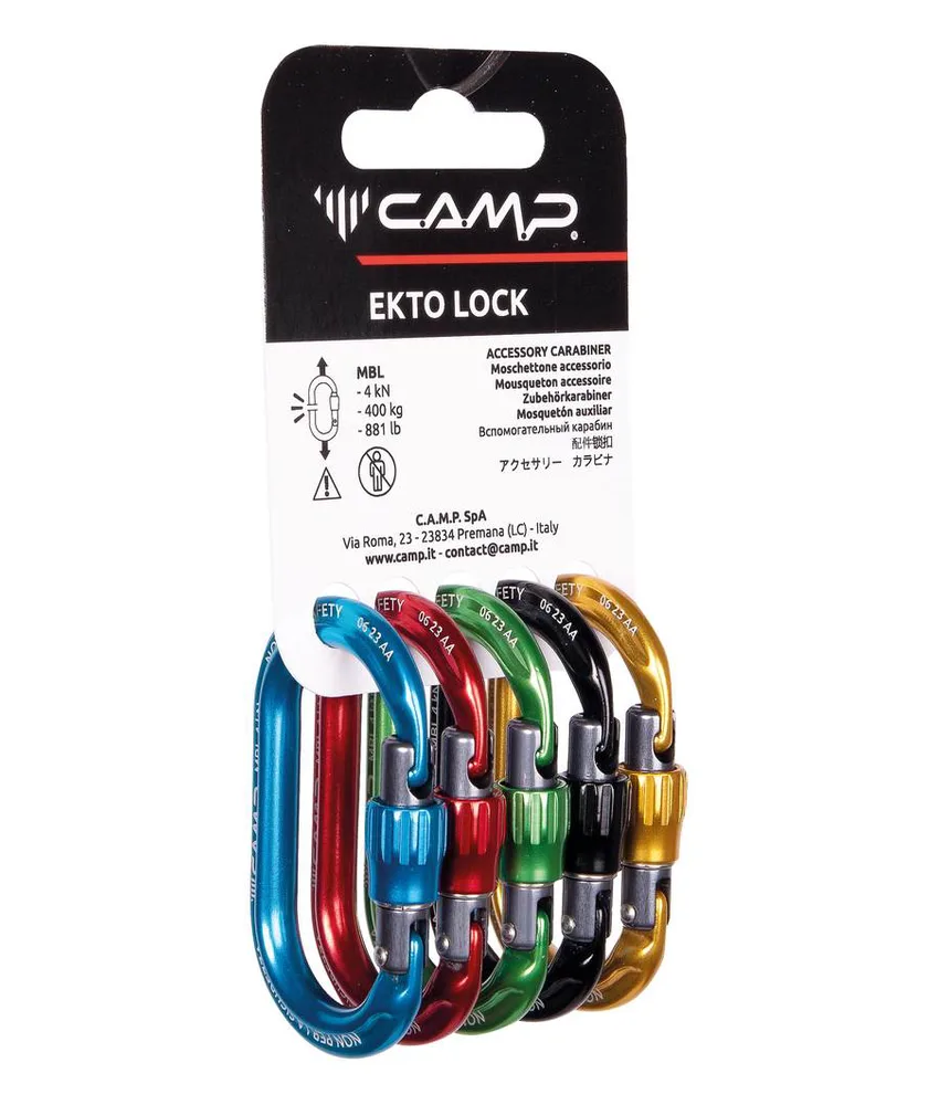 RACK PACK EKTO LOCK - Moschettone accessorio Camp, Set di 5 moschettoni accessori a ghiera Ekto Lock di diverso colore.