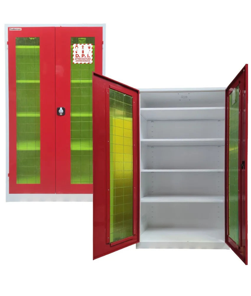 Armadio per contenimento DPI con ante in vetro Safemax, 4 ripiani verniciati - 2 ante con vetro frangibile - 1000x470x h1800 mm