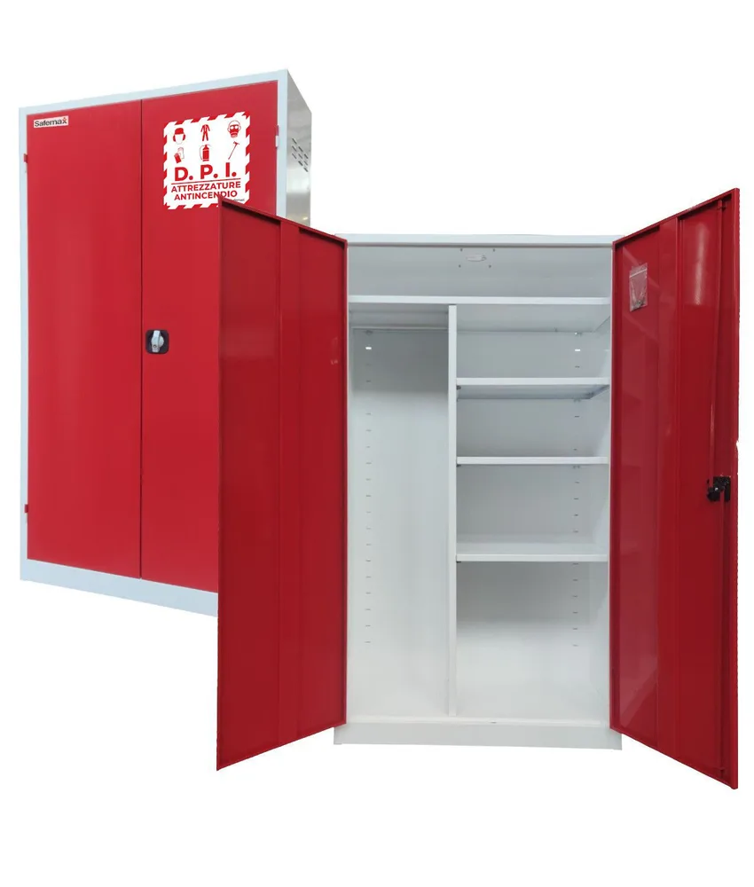 Armadio per contenimento DPI con appendiabiti Safemax, 2 ante cieche - 3 ripiani verniciati - 1000x470x h1800 mm