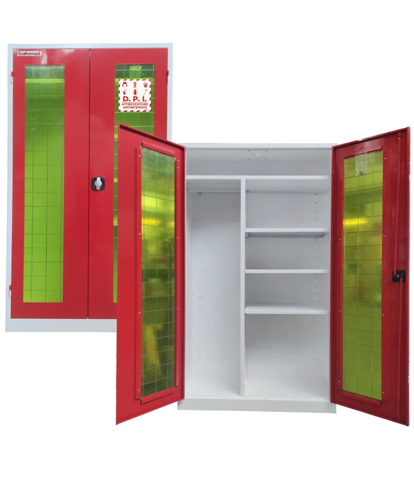 Armadio per DPI con ante in vetro e appendiabiti Safemax, 3 ripiani verniciati - 2 ante con vetro frangibile - 1000x470x h1800 mm