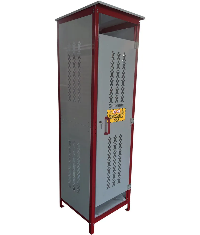 Armadio Safemax per stoccaggio bombole, Fino a 4 bombole di gas compresso - Dim. mm. 590 x 600 x h 2100 - Con rampa