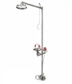 Doccia con lavaocchi di emergenza in acciaio INOX Safemax azionamento con leva, pedale e tirante