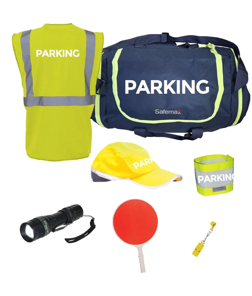 Kit Safemax con articoli per parcheggiatori, accessori e abbigliamento per il parcheggiatore