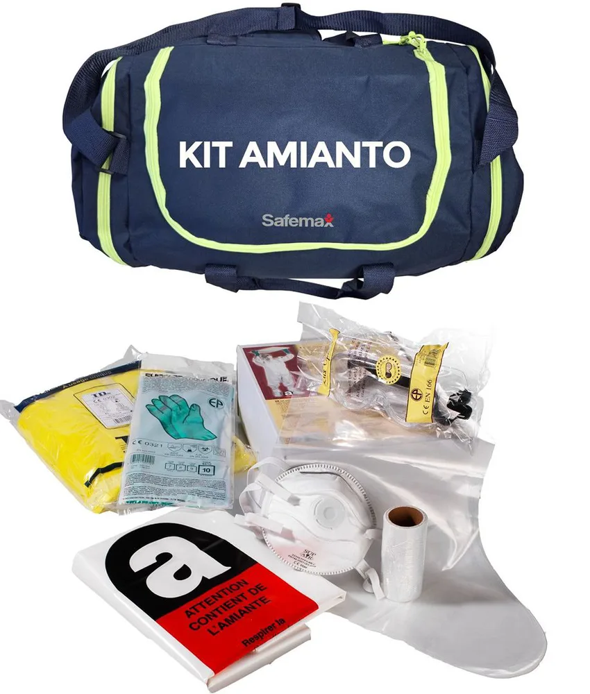 Kit Safemax con articoli per rimozione amianto, borsa in poliestere con accessori utili per il trattamento e la manipolazione dell'amianto