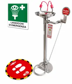 Lavaocchi di emergenza a maniglia e pedana in acciaio INOX Safemax