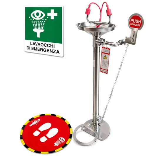 Lavaocchi di emergenza a maniglia e pedana in acciaio INOX Safemax