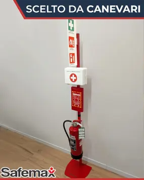 SafeHub  – Stazione di Sicurezza Aziendale con Portaestintore, Coperta Antifiamma e Cassetta di Pronto Soccorso Safemax SafeHUB