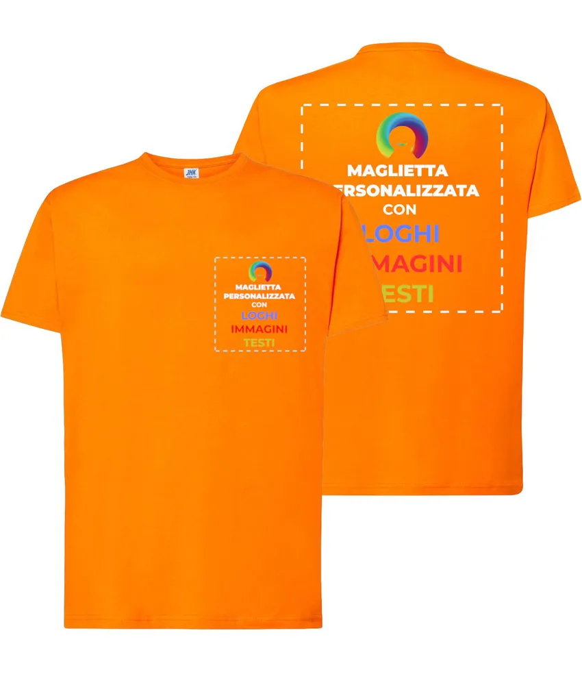T-shirt personalizzata con stampa lato cuore e schiena, manica corta - 100% cotone - personalizza con testo, immagine, foto, loghi etc..