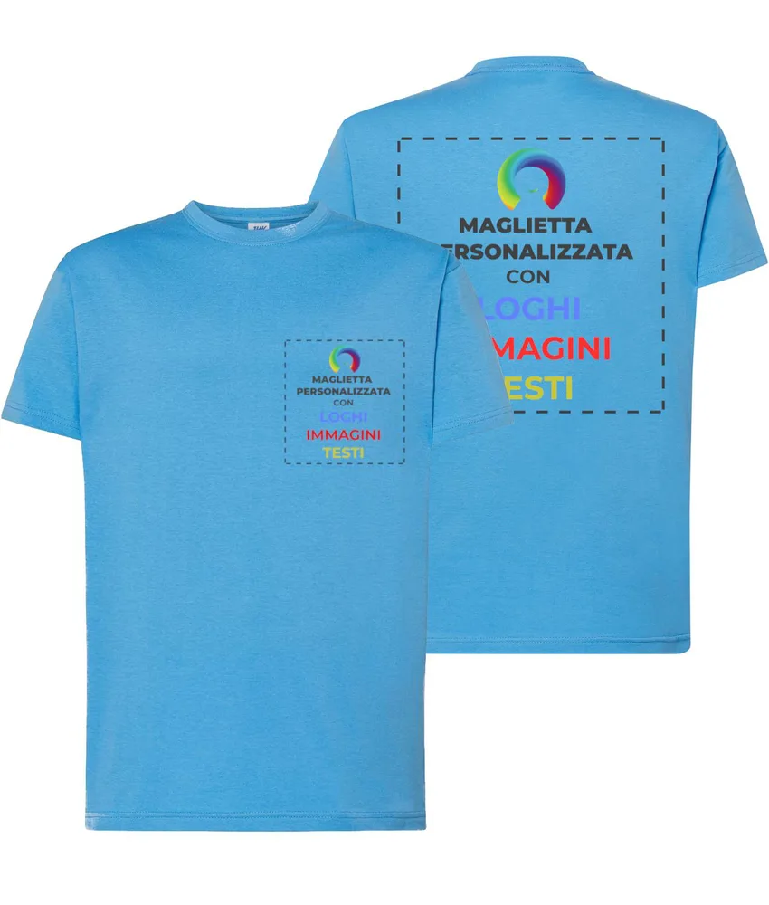 T-shirt personalizzata con stampa lato cuore e schiena, manica corta - 100% cotone - personalizza con testo, immagine, foto, loghi etc..