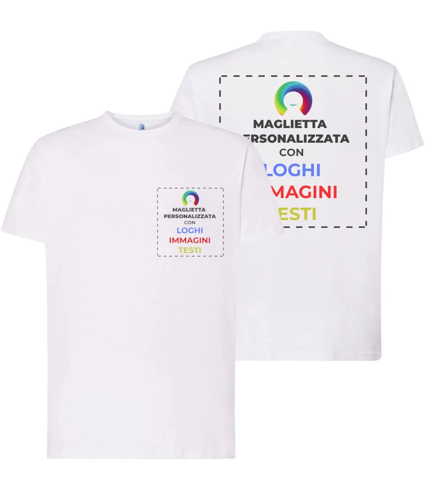 T-shirt personalizzata con stampa lato cuore e schiena, manica corta - 100% cotone - personalizza con testo, immagine, foto, loghi etc..