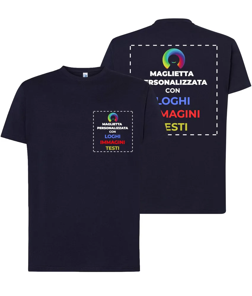 T-shirt personalizzata con stampa lato cuore e schiena, manica corta - 100% cotone - personalizza con testo, immagine, foto, loghi etc..