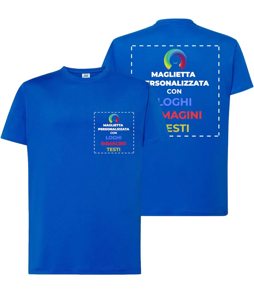 T-shirt personalizzata con stampa lato cuore e schiena, manica corta - 100% cotone - personalizza con testo, immagine, foto, loghi etc..