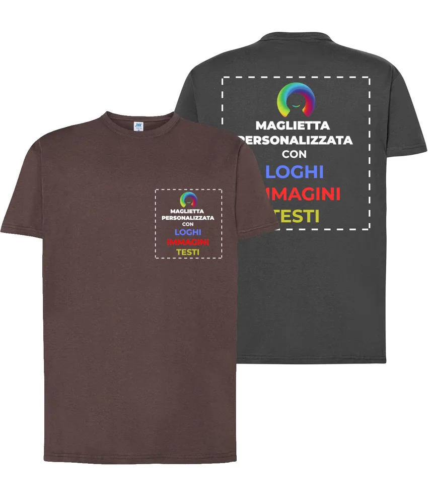 T-shirt personalizzata con stampa lato cuore e schiena, manica corta - 100% cotone - personalizza con testo, immagine, foto, loghi etc..