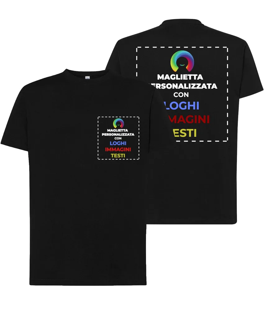 T-shirt personalizzata con stampa lato cuore e schiena, manica corta - 100% cotone - personalizza con testo, immagine, foto, loghi etc..