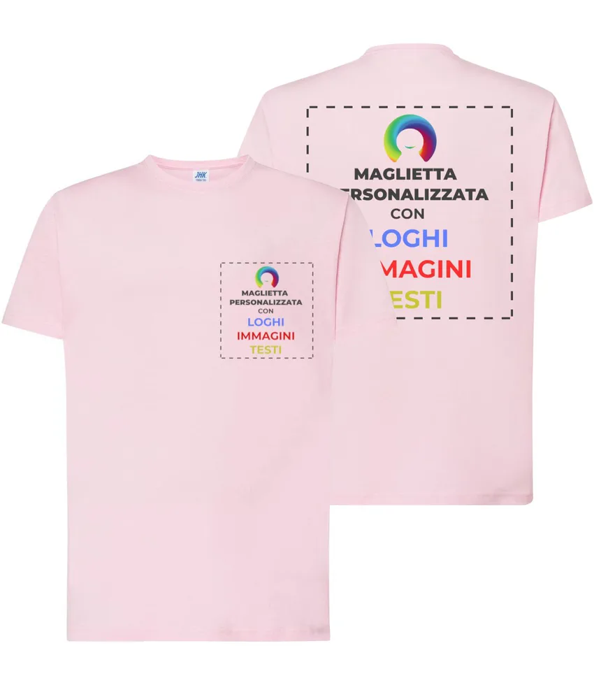 T-shirt personalizzata con stampa lato cuore e schiena, manica corta - 100% cotone - personalizza con testo, immagine, foto, loghi etc..