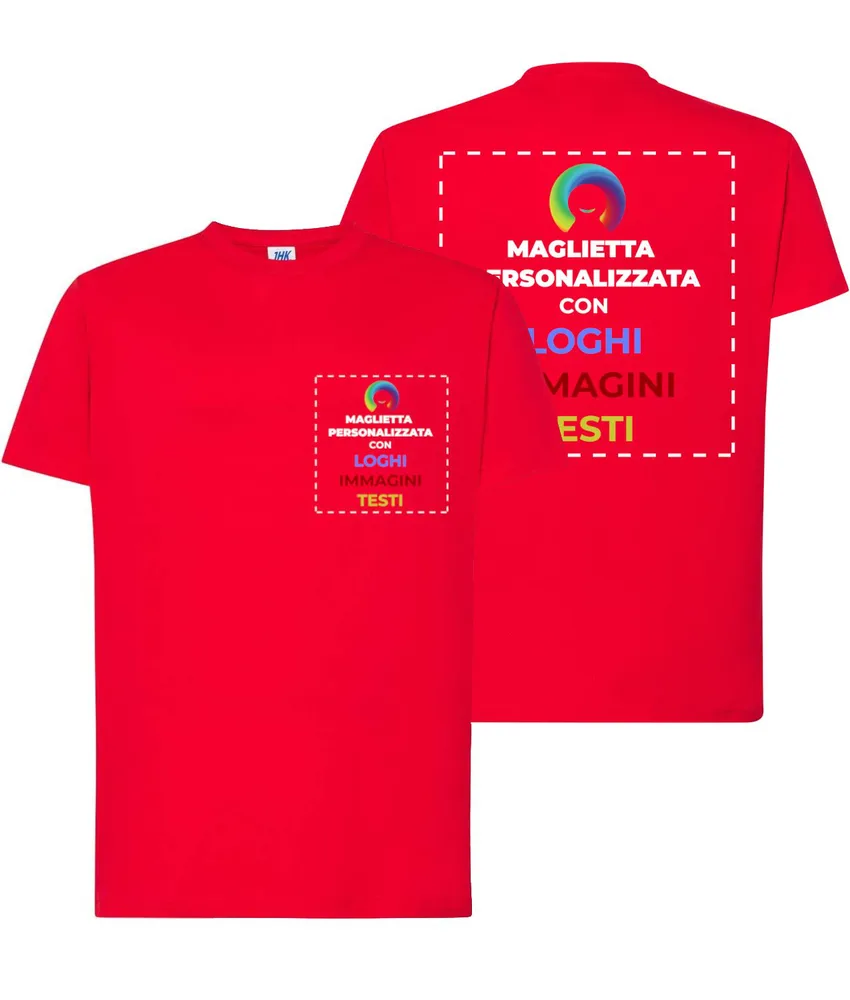 T-shirt personalizzata con stampa lato cuore e schiena, manica corta - 100% cotone - personalizza con testo, immagine, foto, loghi etc..