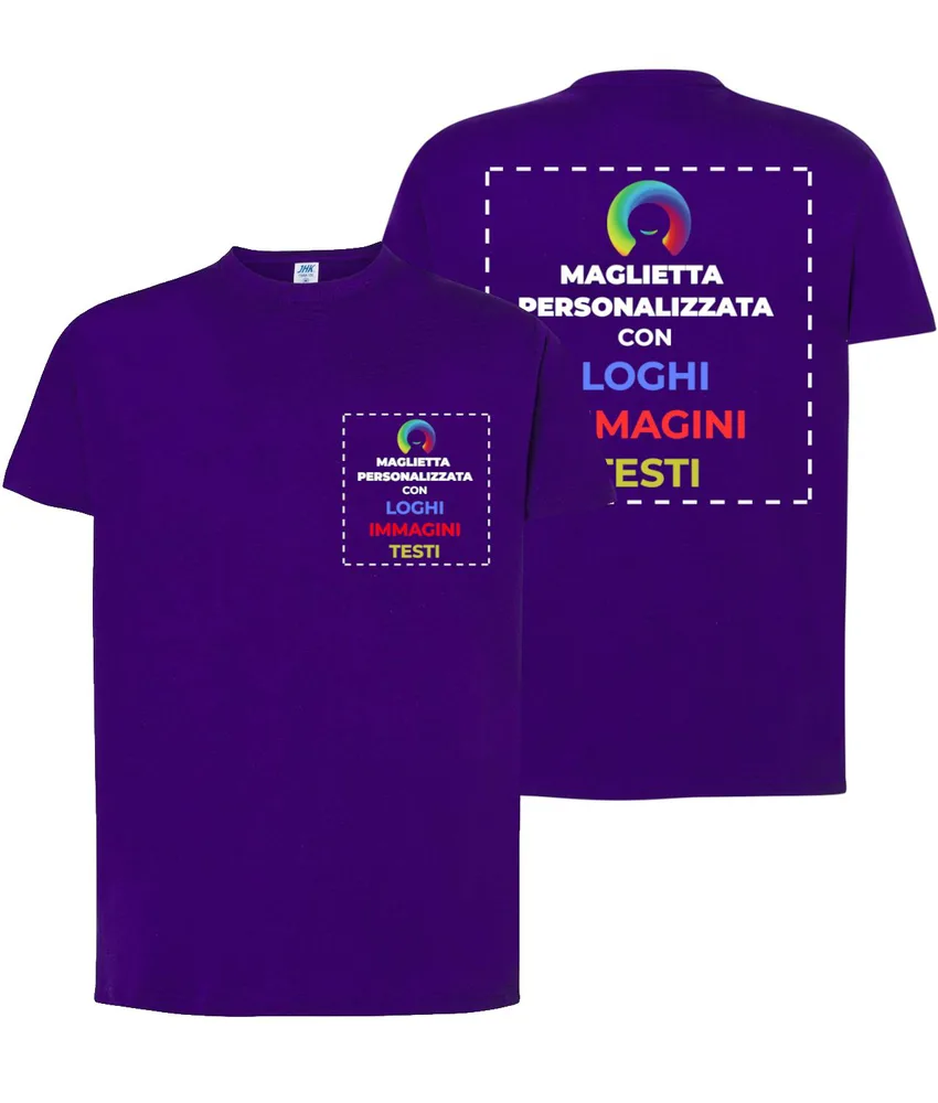 T-shirt personalizzata con stampa lato cuore e schiena, manica corta - 100% cotone - personalizza con testo, immagine, foto, loghi etc..