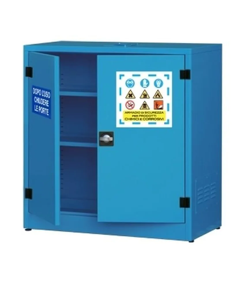 Armadio per prodotti chimici liquidi, 1075x500xh1100 mm - 2 ripiani di contenimento