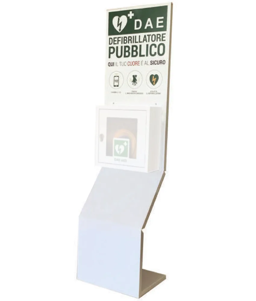 Totem metallico per defibrillatore, da interni ed esterni - in lamiera di acciaio al carbonio zincato