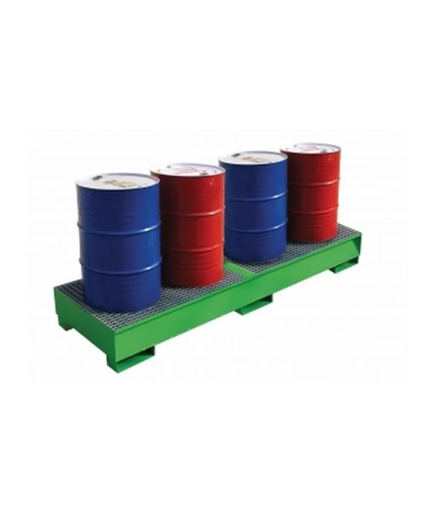Vasca di raccolta in acciaio per 4 fusti, Per contenimento di 4 fusti su grigliato o pallet - dimensioni 268 x 85 x 33 cm
