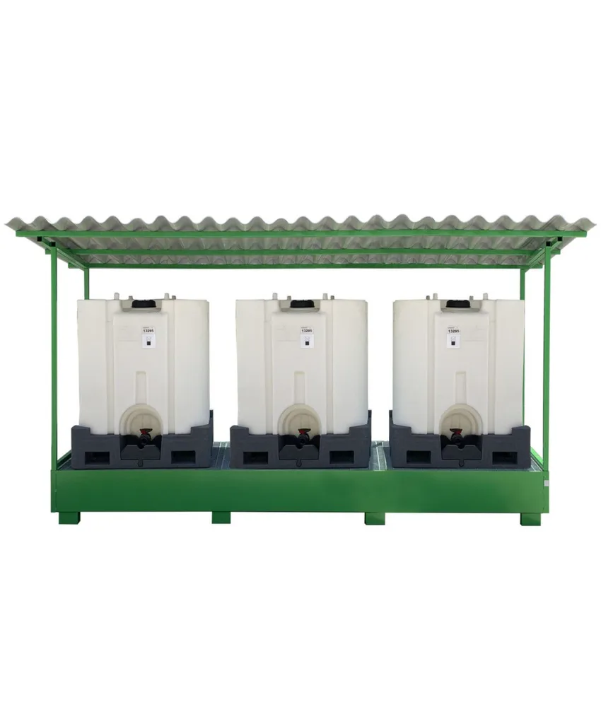 Vasca di raccolta per cisternette con tettoia, volume di raccolta 2040 lt - portata della vasca 2500 kg