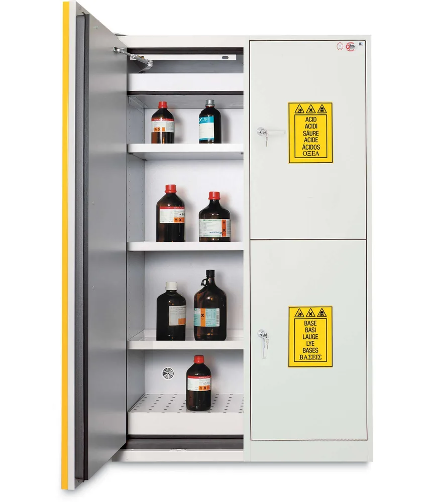 Armadio coibentato per prodotti infiammabili acidi e basi Combistorage 3C, 3 comparti - stoccaggio di acidi basi e infiammabili - resistenza al fu...