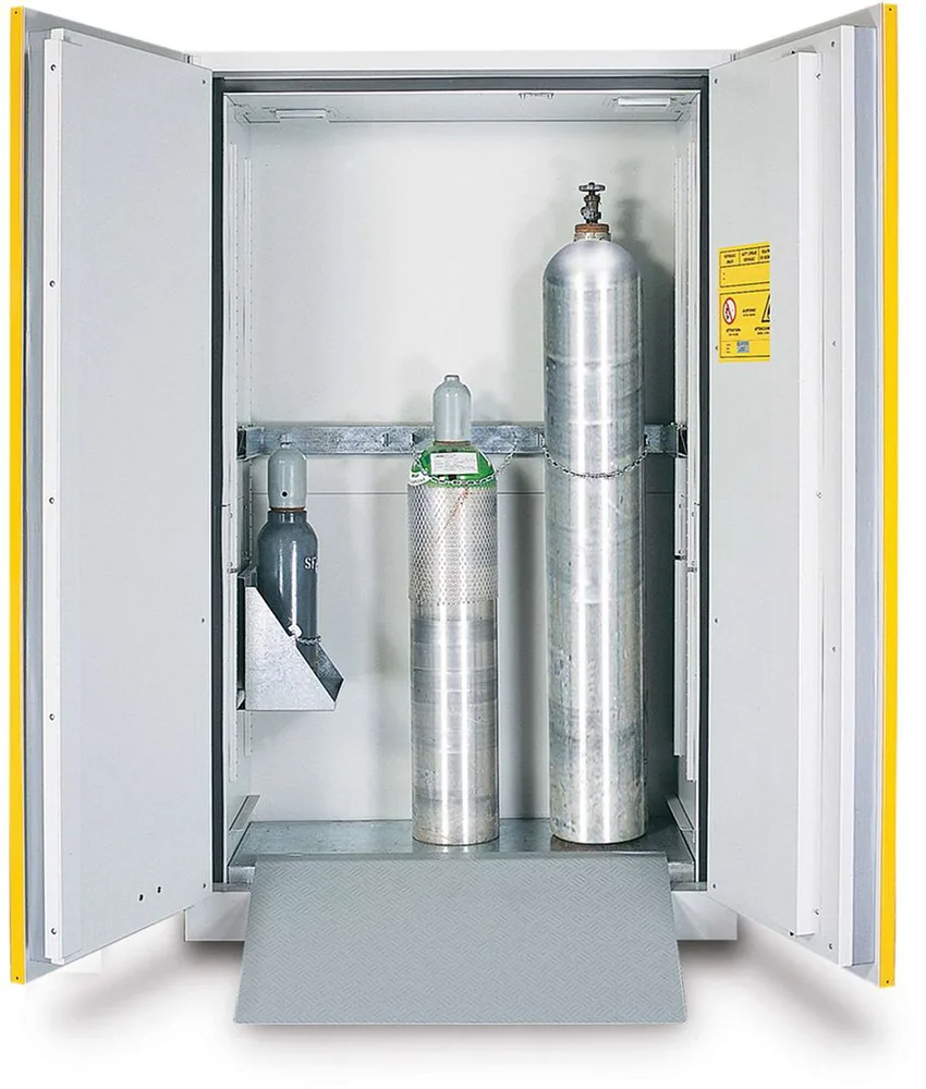 Armadio ignifugo 2 porte per quattro bombole gas con rampa Fire Bomb, EN14470-2 resistenza al fuoco 30 minuti Type 30 - in acciaio
