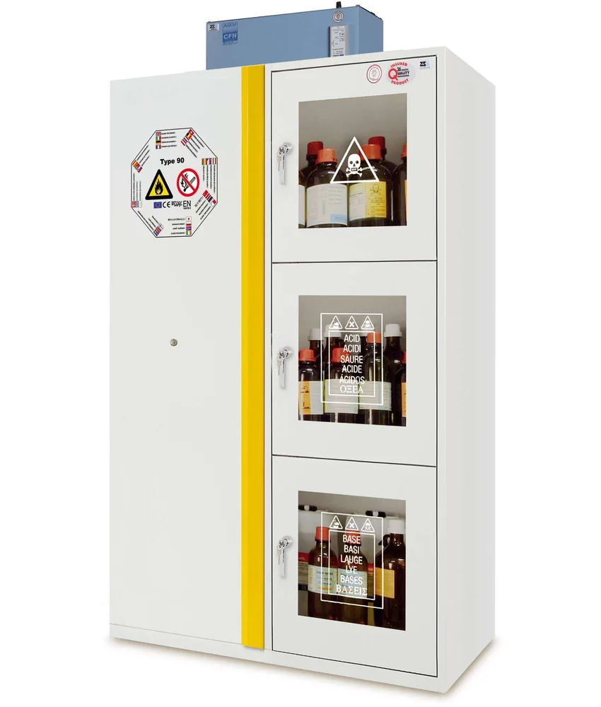 Armadio per prodotti infiammabili acidi basi e tossici Combistorage 4C, comparti con vetri - stoccaggio di acidi basi infiammabili sostanze tossic...