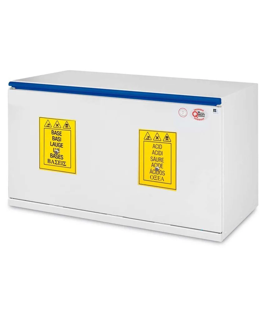 Armadio per stoccaggio di prodotti chimici Combistorage, cassettone plastificato - 2 vasche di fondo con griglia - certificato EN 61010