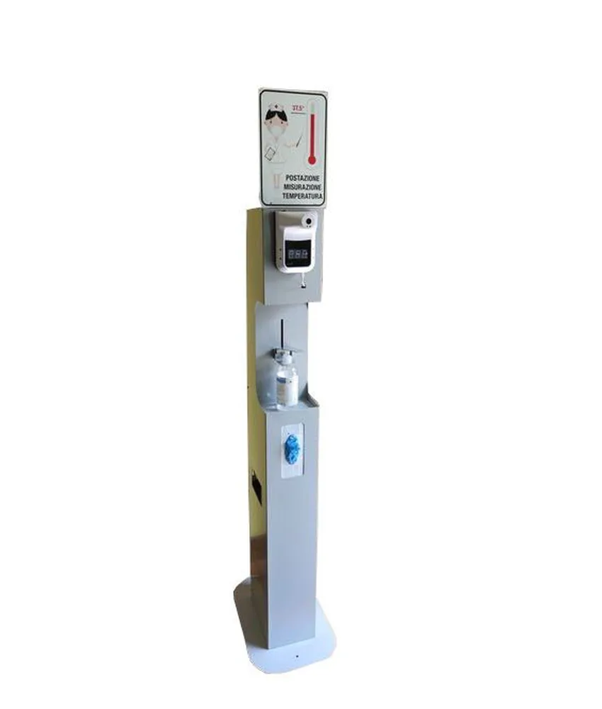 Totem per disinfezione e controllo temperatura, in ferro verniciato - lettore di temperatura autonomo integrato