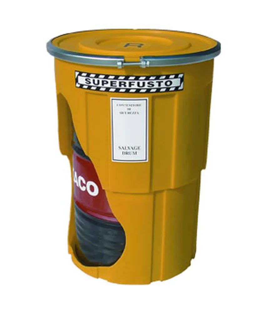 Contenitore di sicurezza per fusti metallici, omologato ADR - coperchio a doppio corpo - chiusura a cravatta