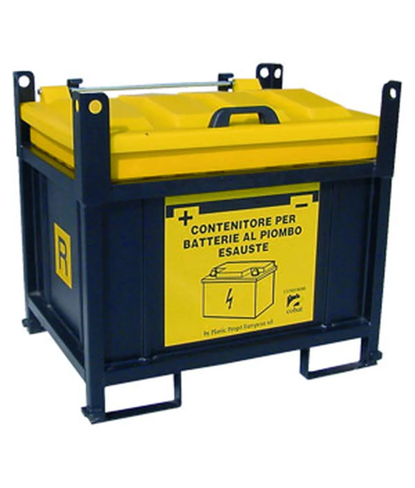 Contenitore per batterie esauste Battery New One, telaio chiuso - vasca e coperchio con cerniera - struttura metallica