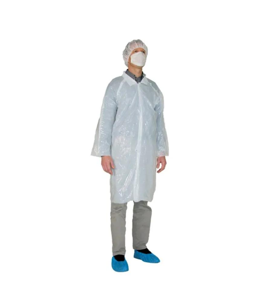 10 box da 10 camici monouso in polietilene LDPE Coat, taglia unica - colletto a camicia