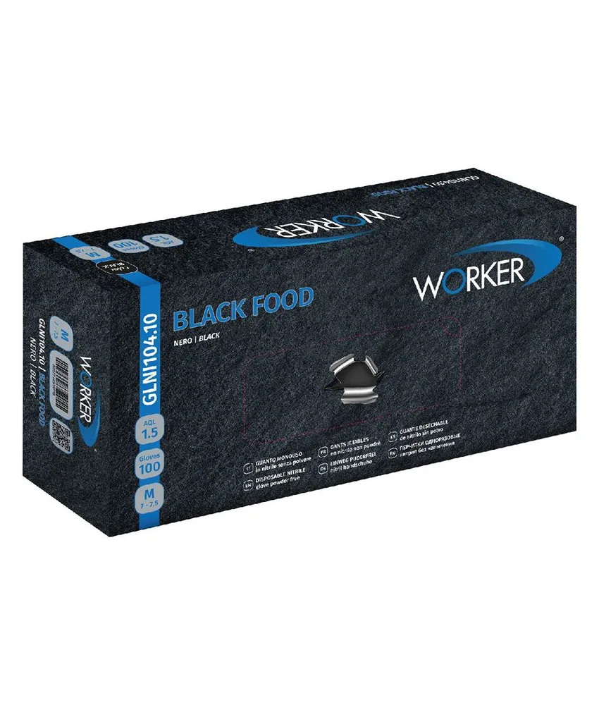 10 pezzi box da 100 guanti monouso BLACK FOOD, senza polvere- spessore dito 0,10 mm - in nitirile